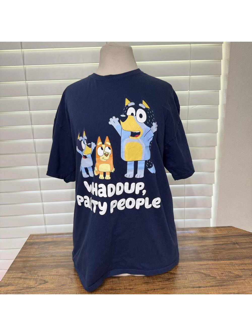 Bluey 'Whaddup, Party People' Navy Graphic T-Shirt Size Large